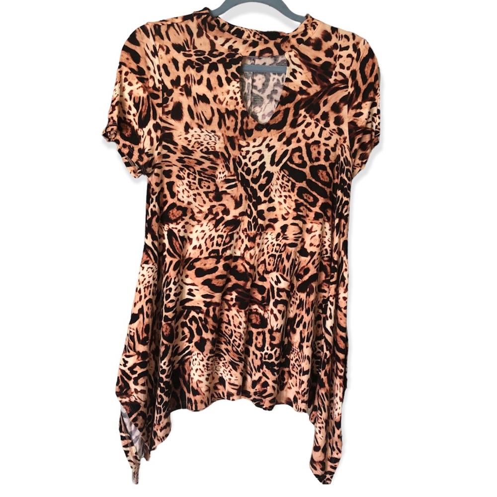 Jennifer Lopez Tigers Print Asymmetric Short Sleeves Top Sz S‎
